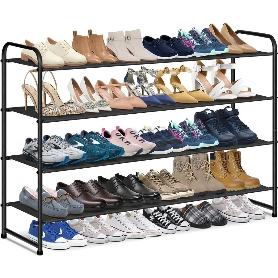 رف أحذية طويل من 4 طبقات لخزانة أرضية رف أحذية عريض منظم تخزين 30 زوجًا منظم أحذية رياضي قابل للتكديس لغرفة نوم الخزانة