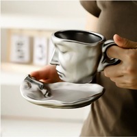 Couple Face Kiss Ceramic Mug Set Morning Coffee/Tea Milk Cups with Saucers Breakfast Drinkware for Lovers