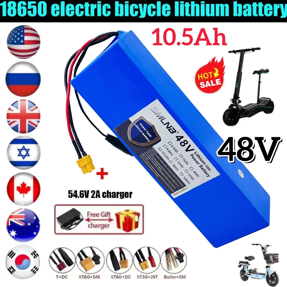 48V 10.5Ah 18650 li-ion battery pack 13S2P 1000W high-power battery suitable for 54.6V 250W 350W 500W electric bicycle motor kit