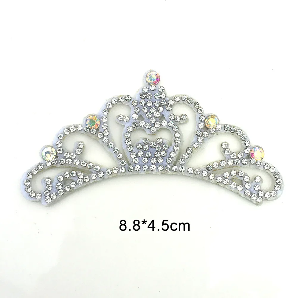 Silver Pink Lovely Princess Silver Rhinestone Crown Patches for Clothing Craft Sew Glue on Wedding Dress Applique Decor Patch