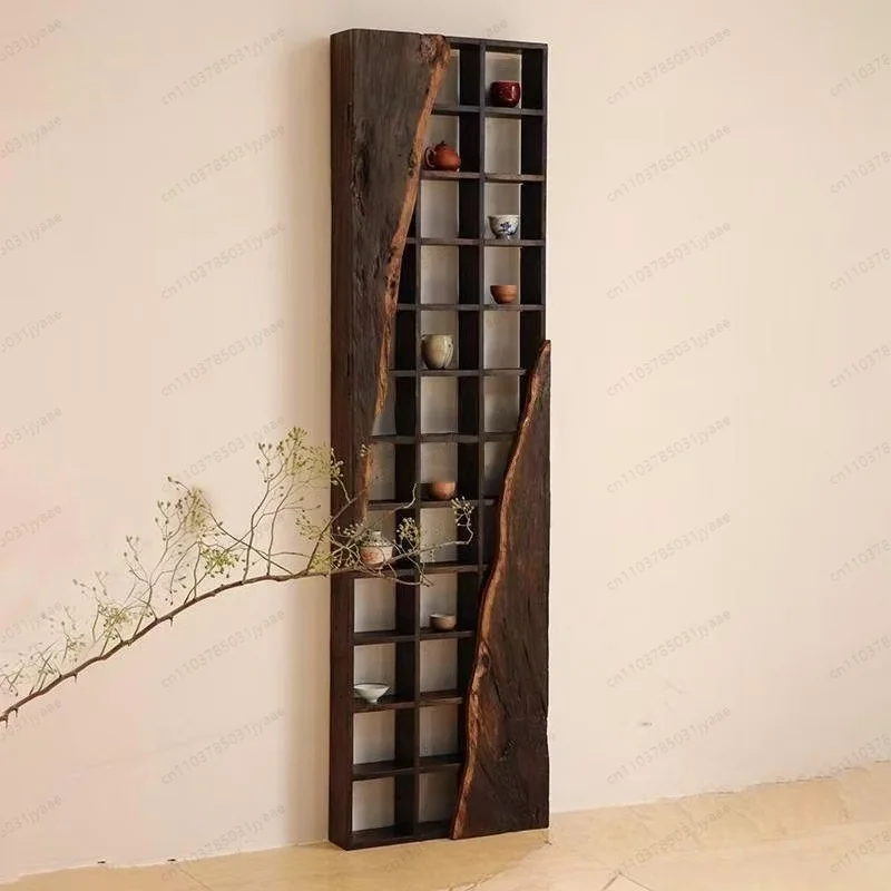 Wabi Sand Wind Bogu Rack Solid Wood Old Elm Storage Rack Wood Teacup Rack Duobao Pavilion Wall Hanging
