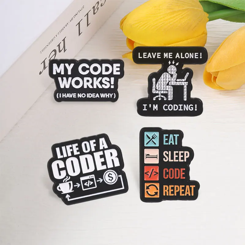 Programmer Code Life Emaille-Abzeichen „Essen, Schlafen, Code Schreiben, Wiederholen“ und „Mein Code funktioniert“ – Lustiger Entwickler-Humor, Anstecker, Metallbrosche, Schmuck, Geschenke – Detail 6
