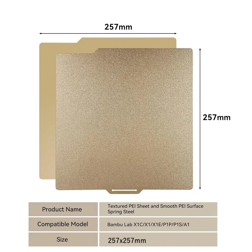 

Двусторонняя объединительная пластина PEI для 3D-принтеров Bambu Lab X1/X1C/P1P/P1S/A1, текстурированная + гладкая PEI пружинная сталь, гибкая платформа для печати