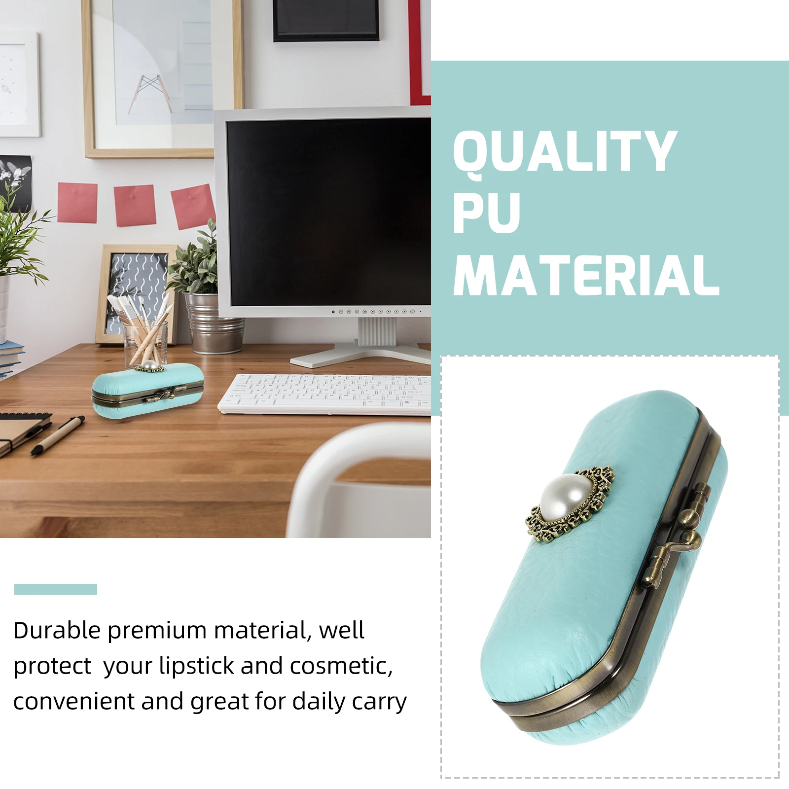 

Lipstick Case Storage Vintage Holder Blue Organizer Travel Makeup Box Mirror Compact Lightweight Durable Premium Material