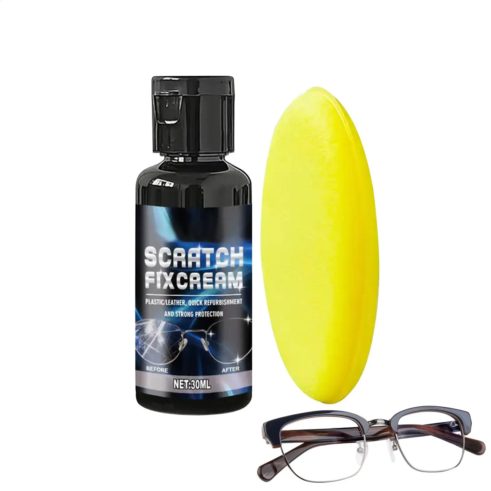 Glasses Scratch Remover Liquid Fast-Acting Long-Lasting Cleaner Scratched Glasses Lens Repair With Sponge for Window Screen