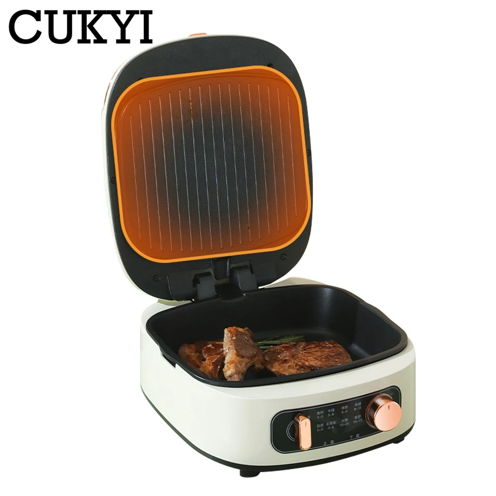 CUKYI Suspended Double-Sided Heating Baking Pan Electric Skillet Automatic Pizza Pancake BBQ Maker Grilling Machine 220V