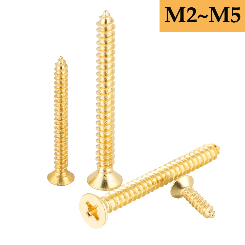 High Quality Brass Cross Flat Head Self Tapping Wood Screws M2 M3 M4 M5 Phillips Tapping Countersunk Furniture Copper DIY Bolts
