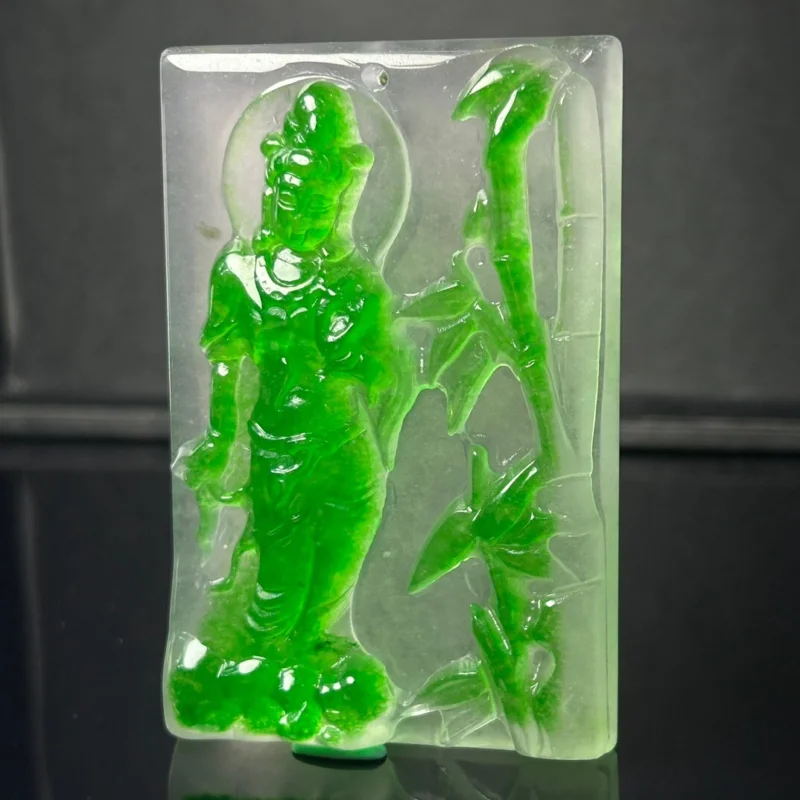 Certified Natural Ice amulet Jade Jadeite guanyin Big Pendant&NecklaceBamboo Forest Guanyin