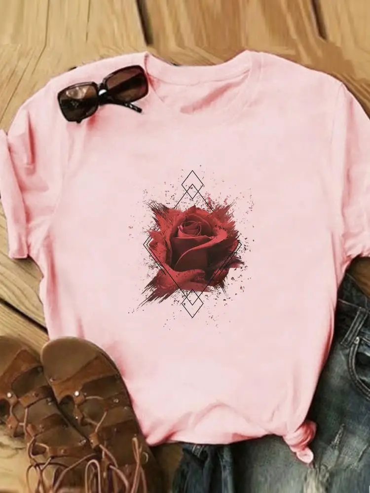 

Flower Watercolor Sweet Lovely Casual Tee Summer Women Clothing Female Fashion Printed Clothes Short Sleeve T Graphic T-shirts