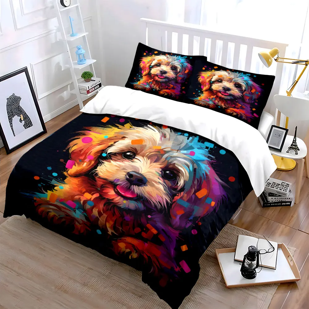 Colorful dog art portrait Duvet Cover Set with 3D Printing Design Soft Polyester Bedding Set All-Season Comfort Machine Washable
