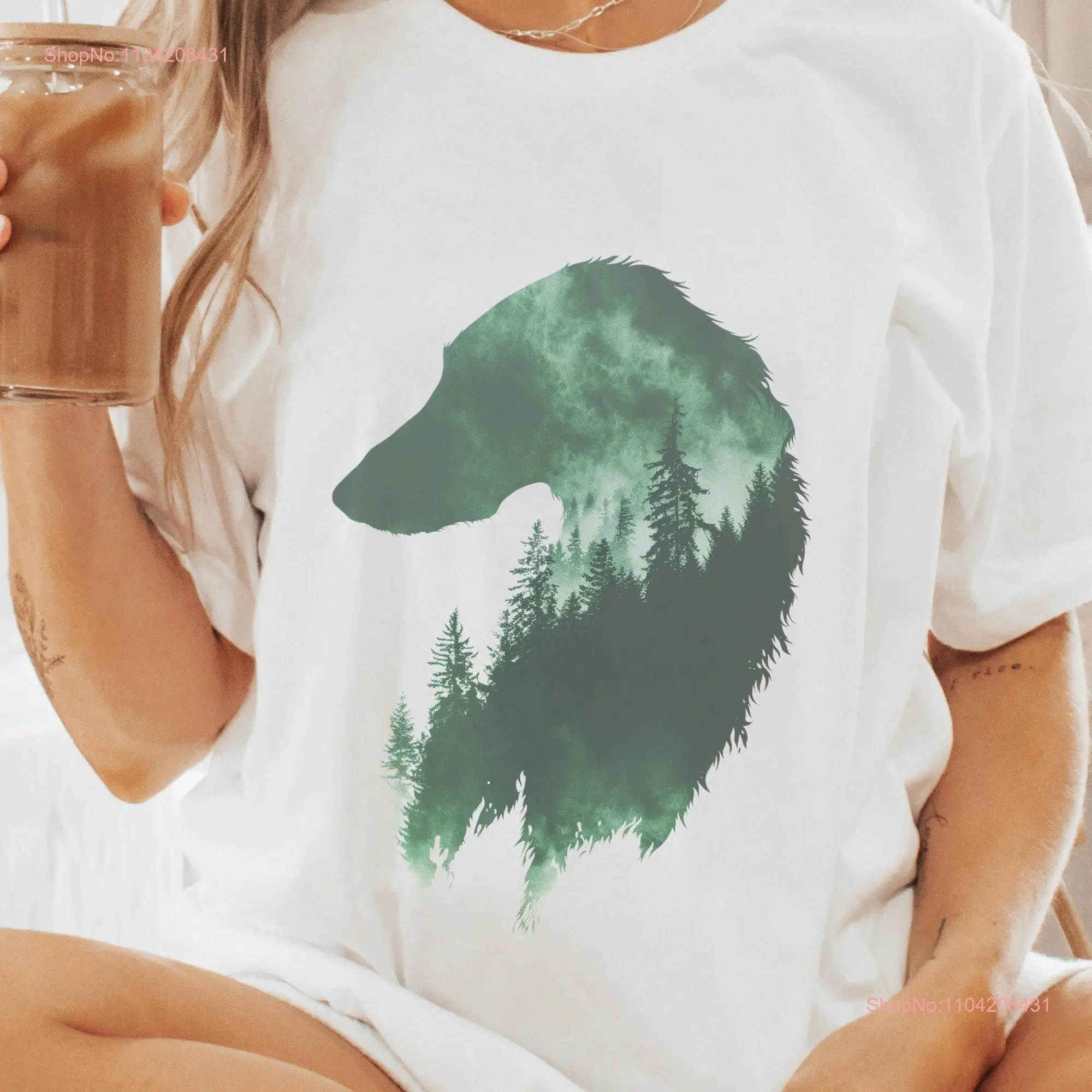 Borzoi ForesT T Shirt Mountain Russian Wolfhound Face with Tree Art Hound Minimalist Nature Dog long or short sleeves