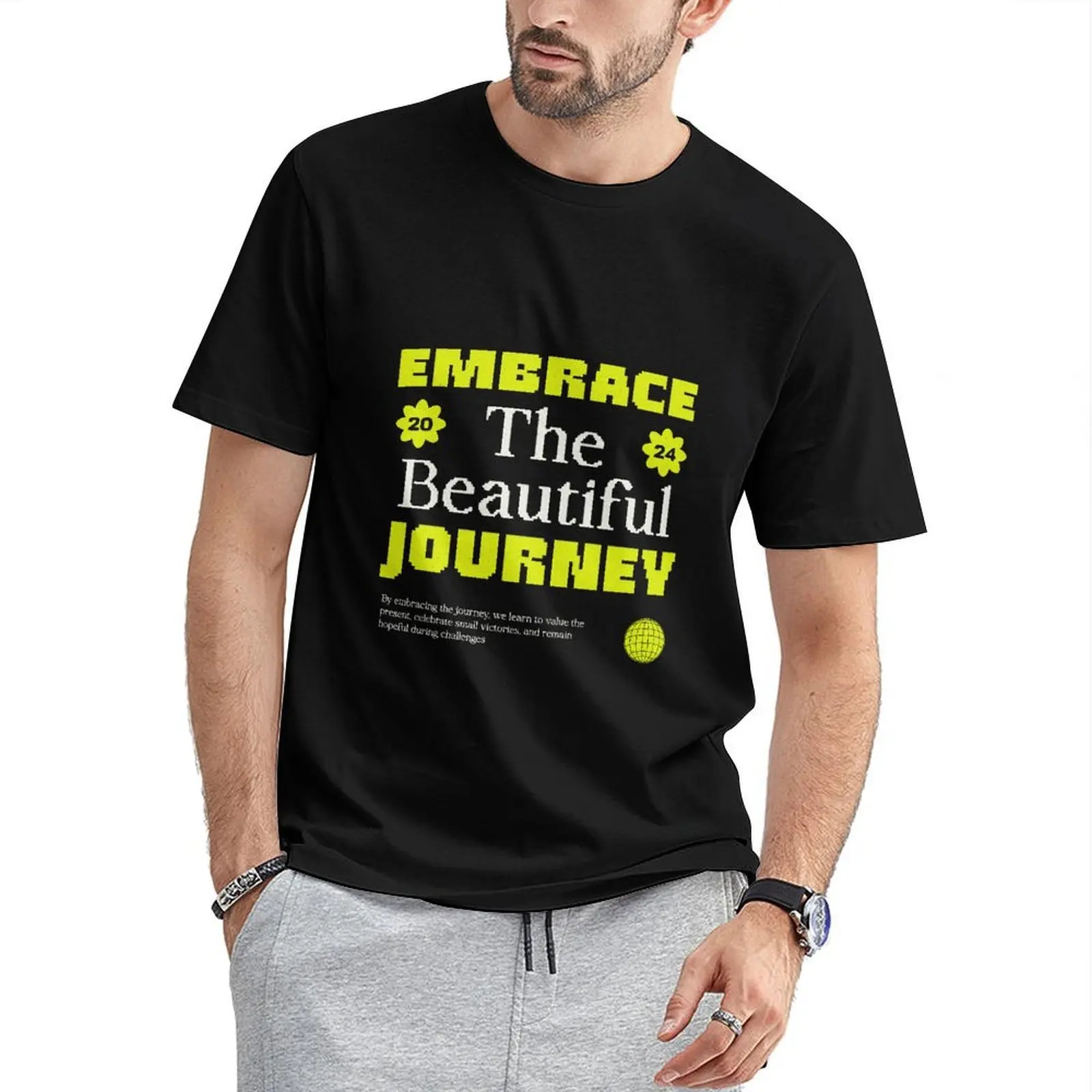 Unisex Embrace The Beautiful Journey Letter Print T Shirt Y2K Aesthetic O-neck Short Sleeve Casual Couple Tees Streetwear Summer Tops