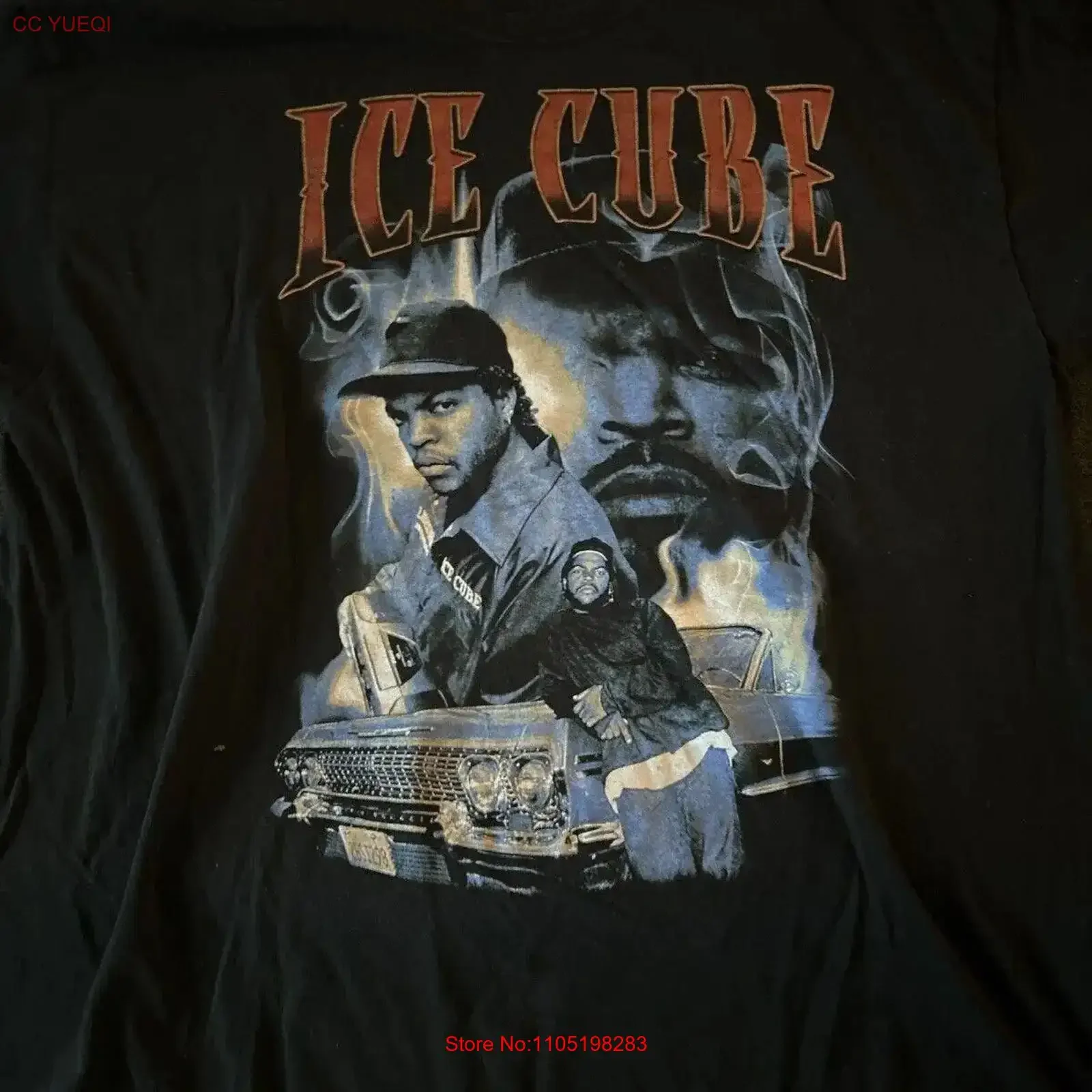 

Ice Cube Men's Black T Shirt Blue Flame XL Retro Hip Hop Rap 90s vintage Washed fashion Soft designer clothes homme Comfortable