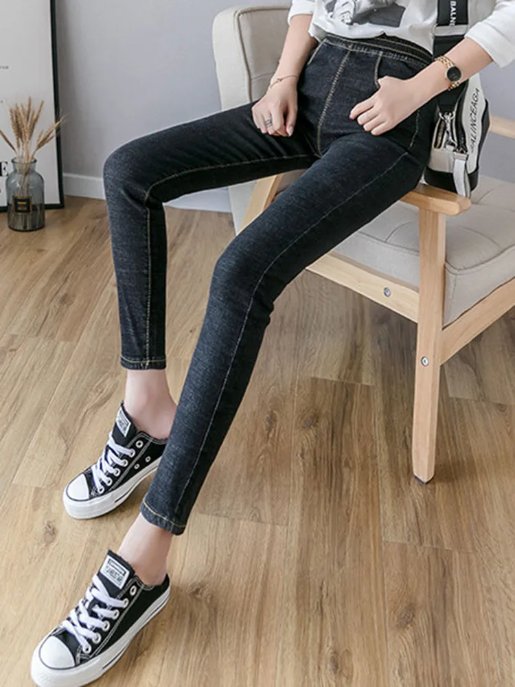 Elastyczne dżinsy ołówkowe z wysokim stanem damskie casualowe vintage obcisłe elastyczne spodnie dżinsowe moda koreańska wiosna jesień streetwear vaqueros