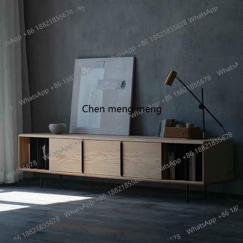 

TV Cabinet Living Room Storage Metal Legs Home Floor-standing Solid Wood Audio-visual Cabinet