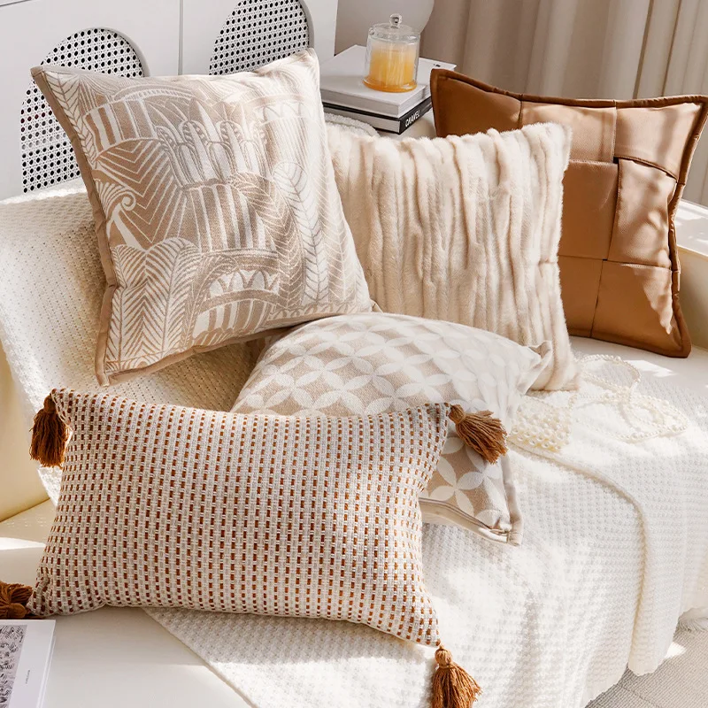 30X65/45X45CM Cream Throw Pillow Cover Nordic Light Luxury Waist Cushion Cover Decor Home Decorative Pillowcase