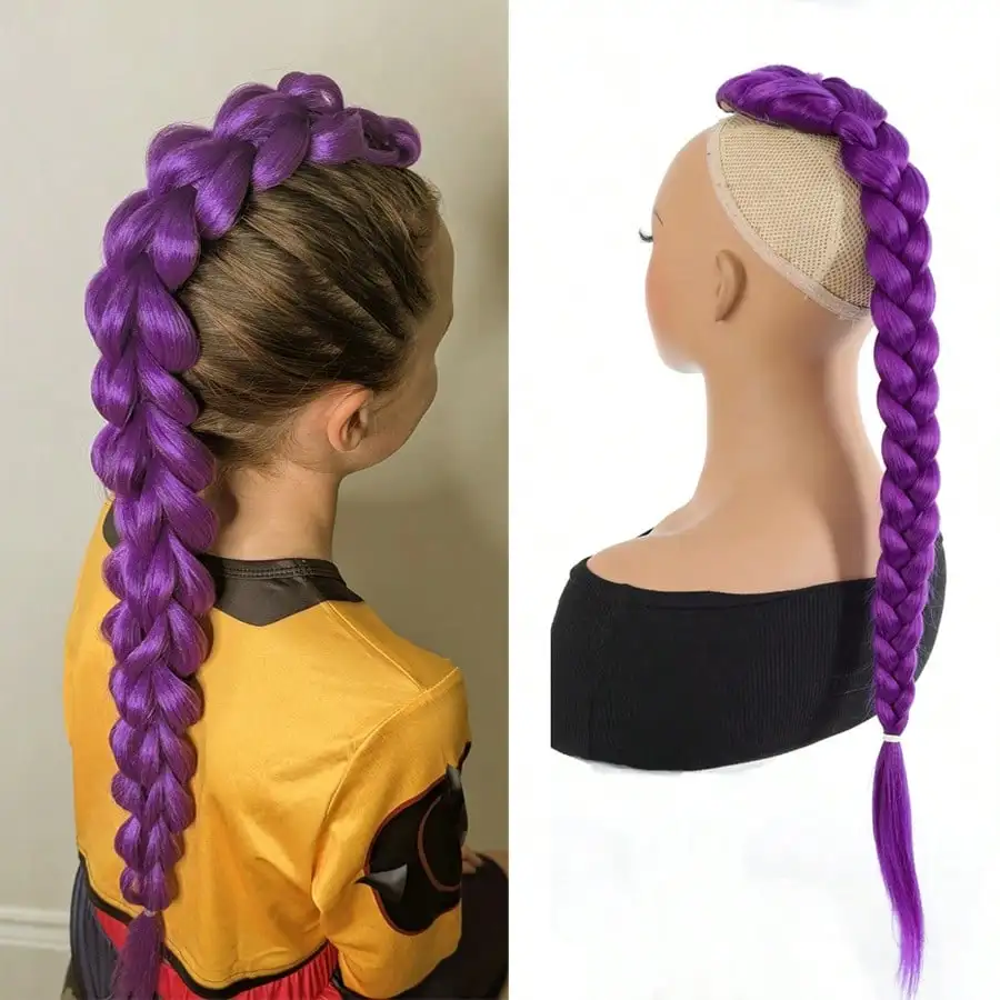 synthetic Pre-Stretched Dark Purple braided ponytail with BB clips Hair Extensions For Braids, Cosplay (2/3packs), Dark-Purple