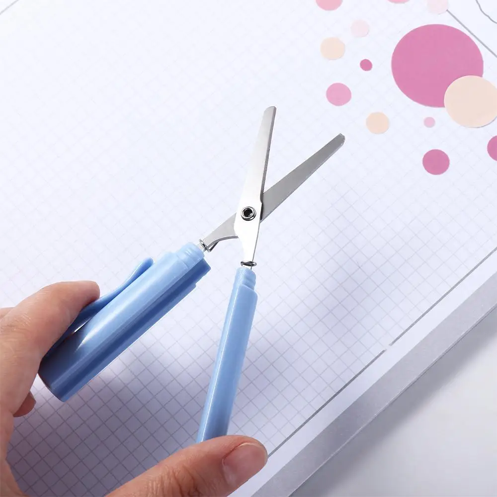 Portable Paper-Cutting Office School Stationary Handcraft Scissor Handwork Art Tools Pen Shape Scissor Safe Folding Scissor