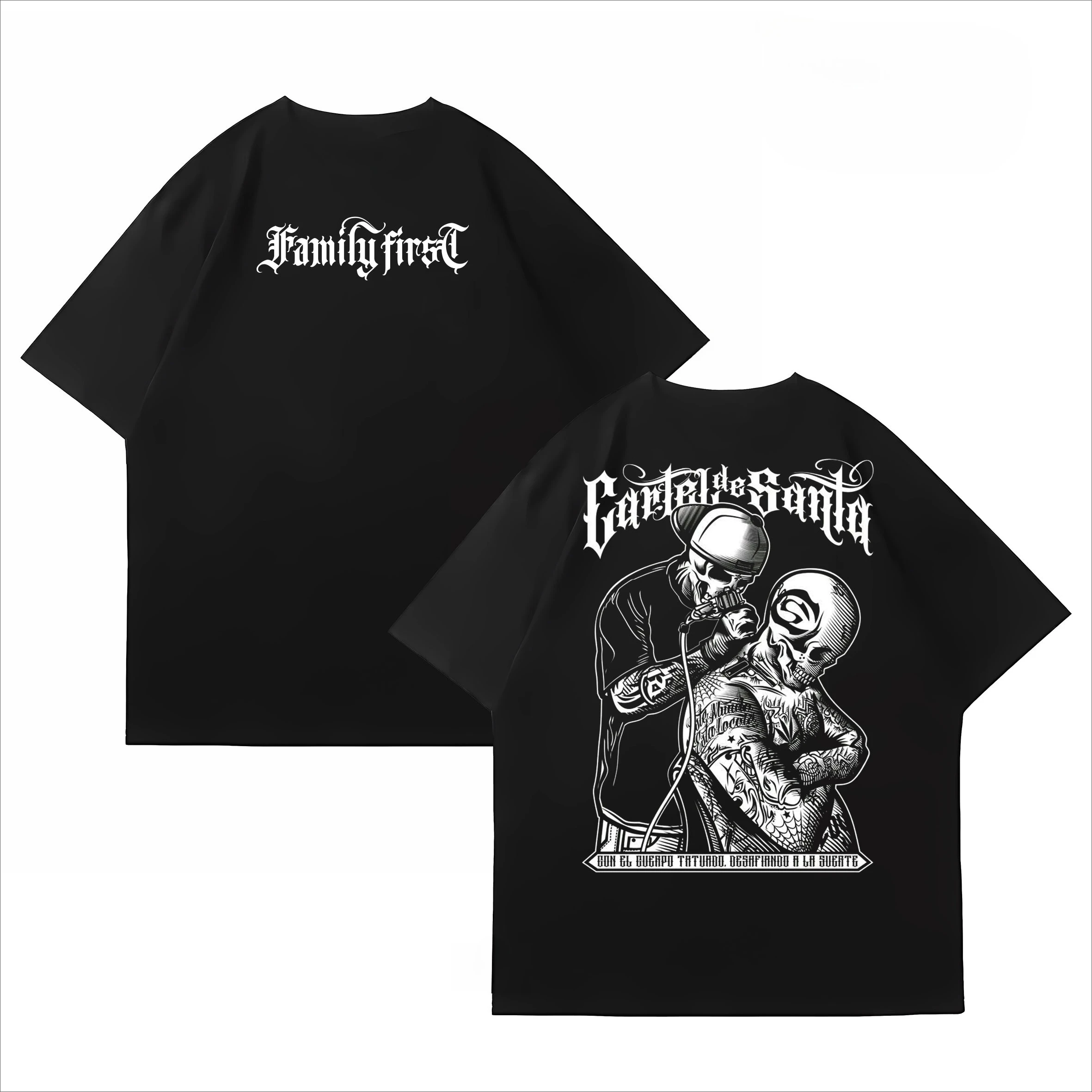 Hot Hip Hop Short Sleeve T-shirt Men's Loose Cotton Niche American Chicano Floral West Coast Tattoo Artist T-shirt