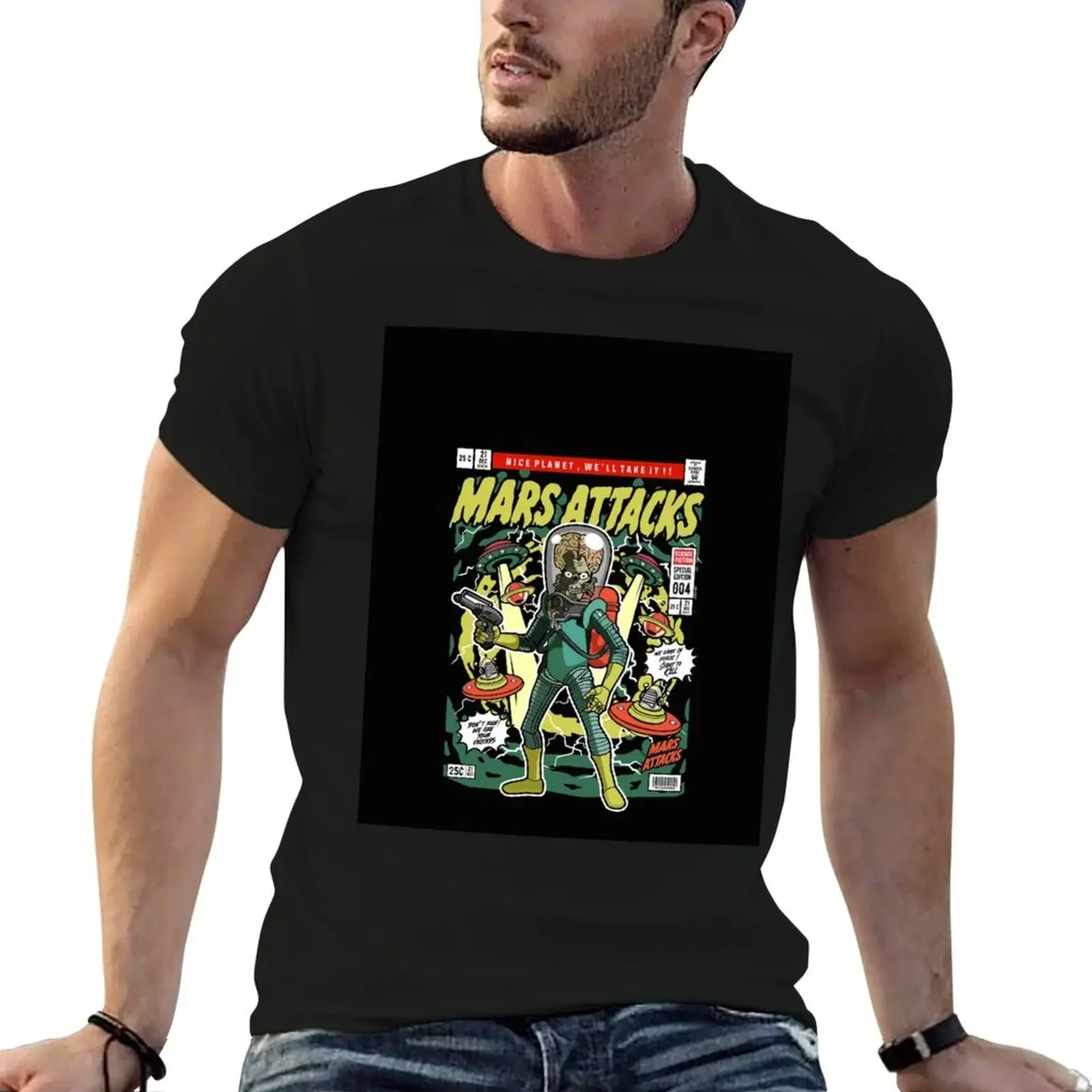 Horror Mars Attacks T-Shirt rapper graphic tees oversizeds boys animal print fruit of the loom mens t shirts