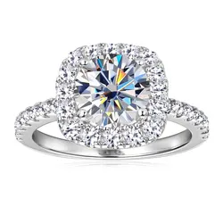 IOGOU Classic 8mm D2.0CT Round Moissanite Diamond Wedding Halo Ring for Women Real 925 Silver Original Engagement Fine Jewelry