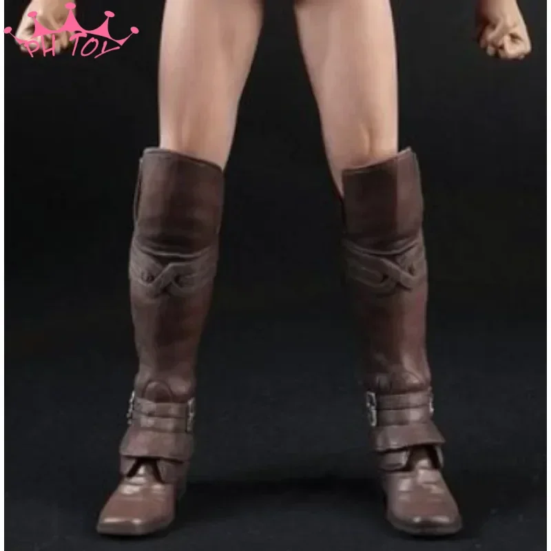 AS005 1/6 Scale Male Brown Boots  Ancient Roman Crusaders Combat Boots with Feet Shoes Model for 12in Soldier Figure Doll