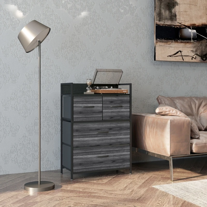 Industrial Sideboard with 4 Fabric Drawers Black 60x29x85cm Dresser Storage Cabinet