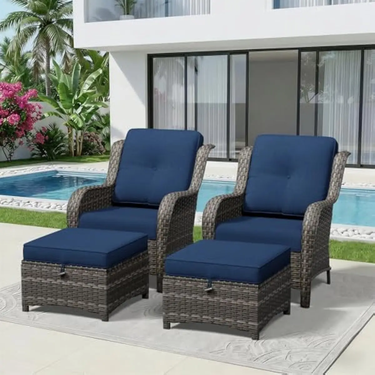 4-piece weatherproof wicker patio ensemble with ergonomic high-back chairs deep seating ottoman and removable olefin cushions fa