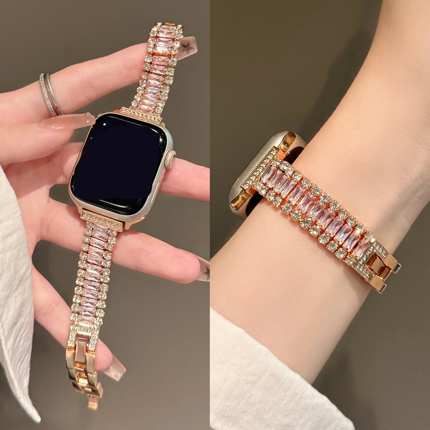 Sparkling Premium Metal Strap for Apple Watch S10 46/42/45/44/41/40/38mm Women's Strap for IWatch Full Range Universal 20/22mm