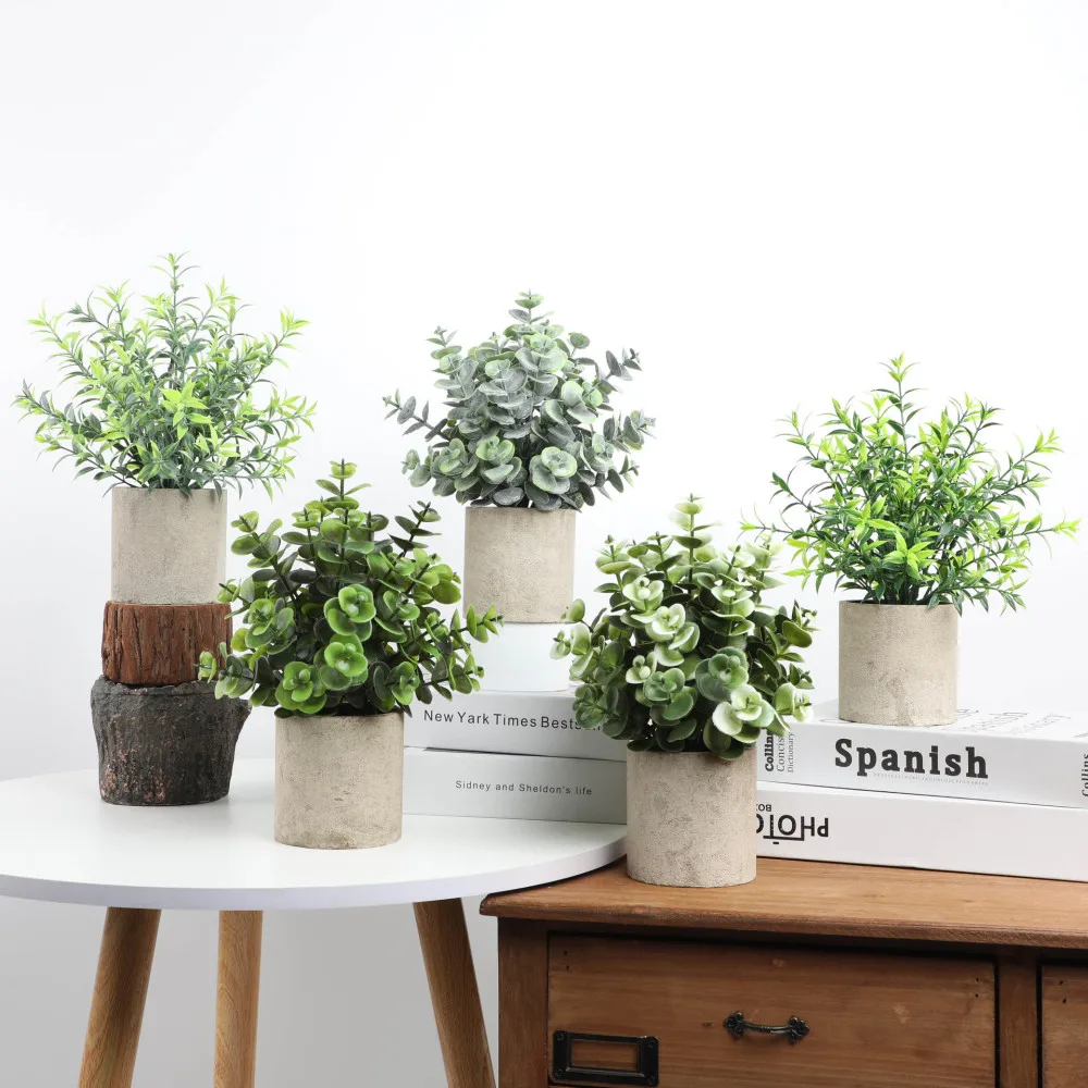 Artificial Eucalyptus Potted Plant Decor Fake Greenery For Home Table Living Room Office Desktop Ornament Realistic Plastic Item