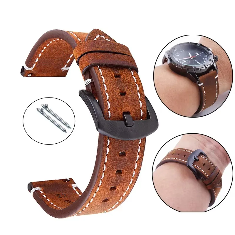 20mm 22mm 24mm Lederarmband für Huawei Watch GT 2 3 4 5 46mm Schnellverschluss Vintage Uhrenarmband für Samsung Galaxy Watch 7/6/5/4/3