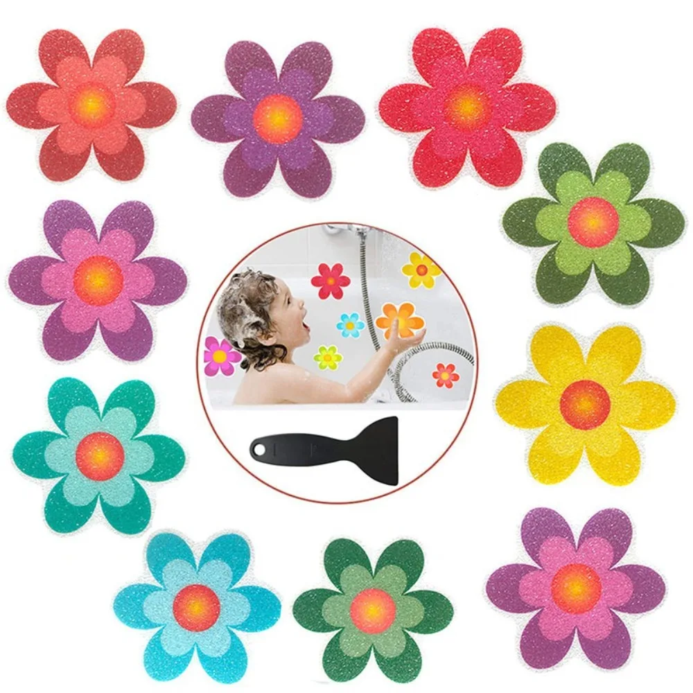 New PEVA Non Slip Bathtub Pasters 3.99*3.93 Inch Flower Bath Tub Slip Stickers with 1 Scraper Cartoon Non-slip Sticker Pool