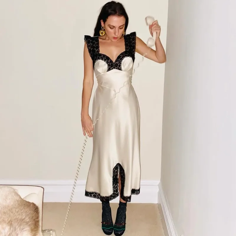 

Talenza Роскошное кружевное длинное платье модное кружевное лоскутное платье без рукавов с открытой спиной элегантное уличное женское вечернее платье