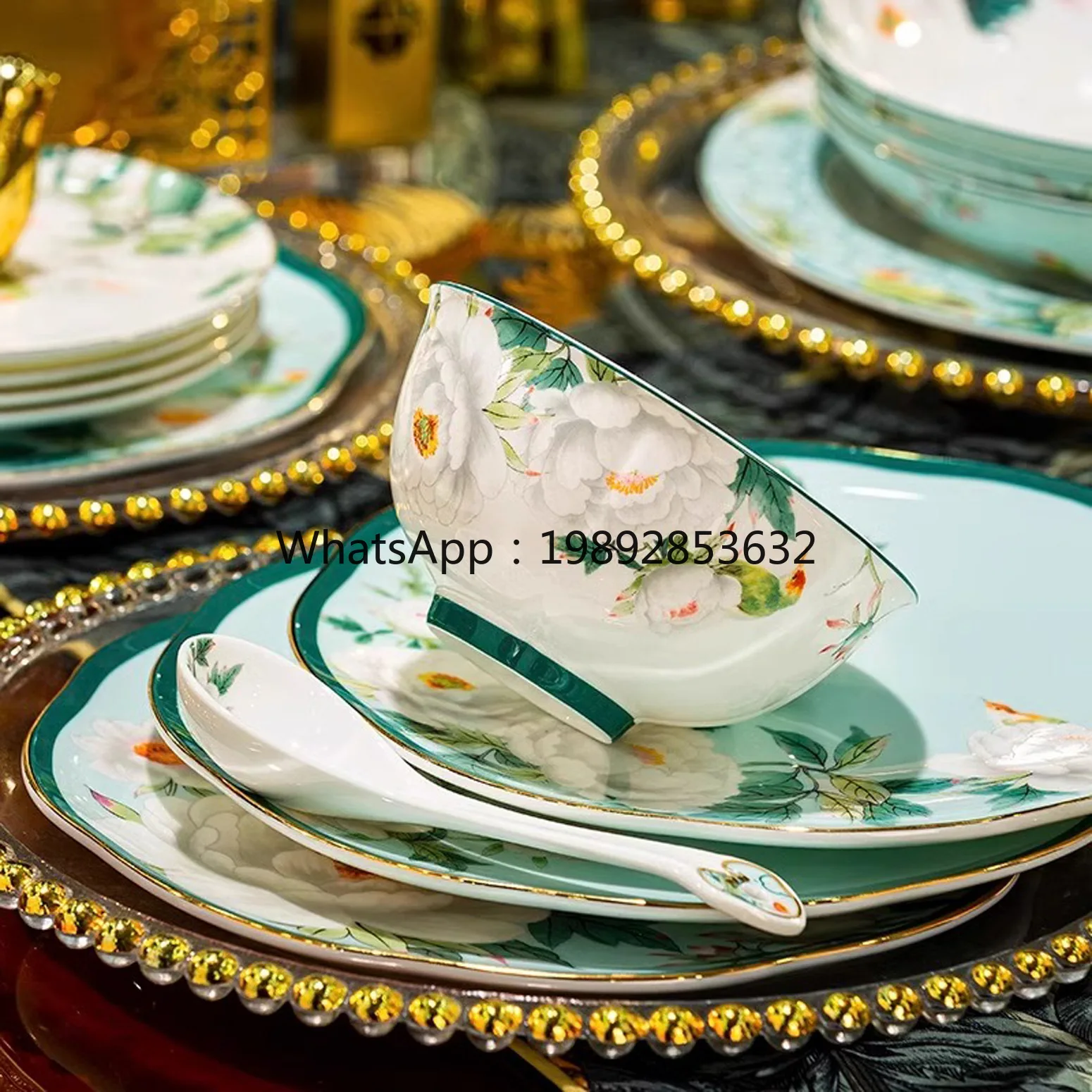 Bowl Household New Bowl and Plate Set Household High-end Bone China Tableware Chinese Housewarming Tableware