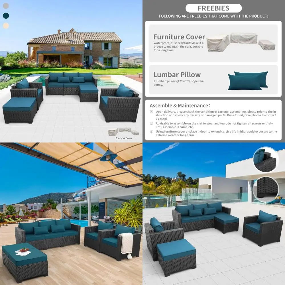 

5-Piece Outdoor Furniture Set with Patio Couch, Chairs, and Ottomans, featuring Anti-Slip Cushions