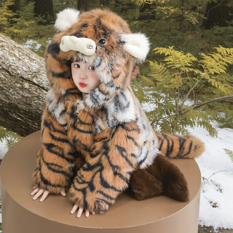 Fashionable Kids' Winter Coat: Warm, Thick, and Adorable Tiger Print Top