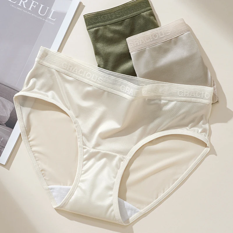 Women Ice Silk Satin Solid Underwear Simple Style Smooth Soft Breathable Panties Elasticity Summer High Quality Breifs