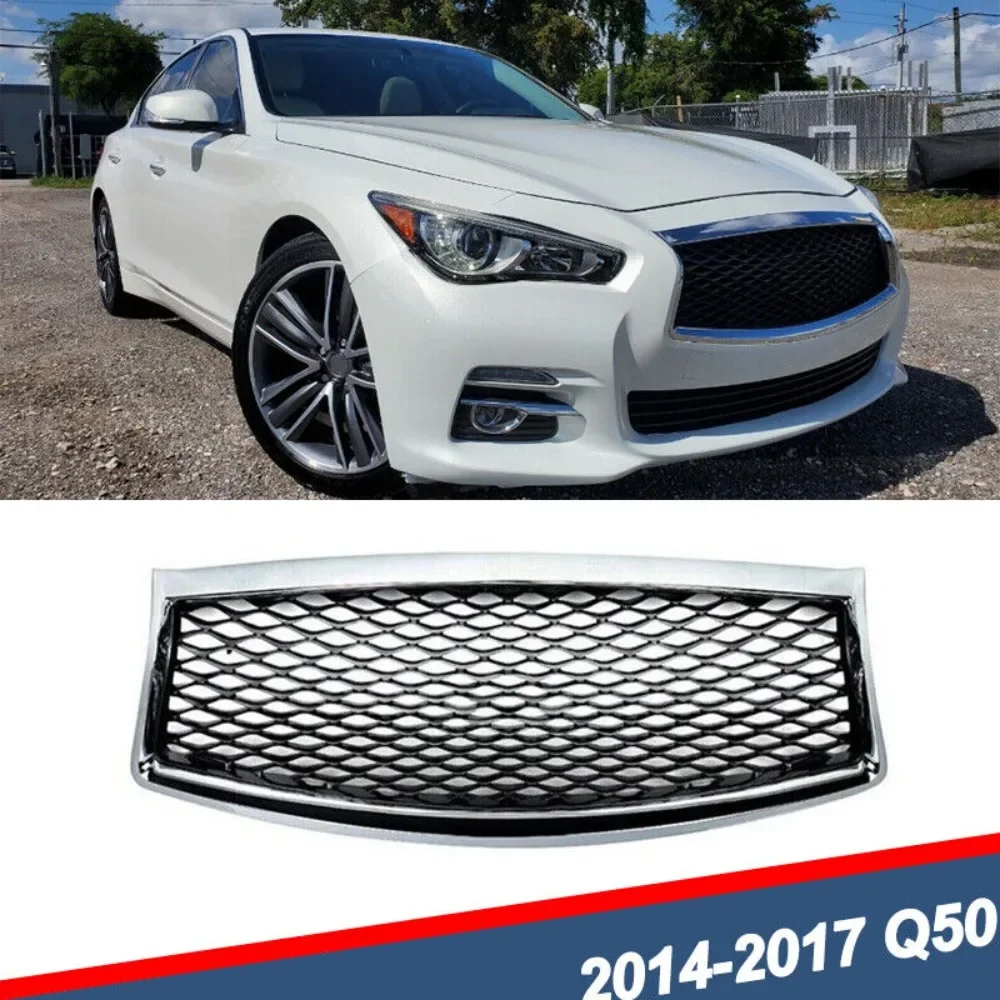 

Fit For Infiniti Q50 2014-2017 Chrome+Black Front Bumper Upper Grille Grill United States