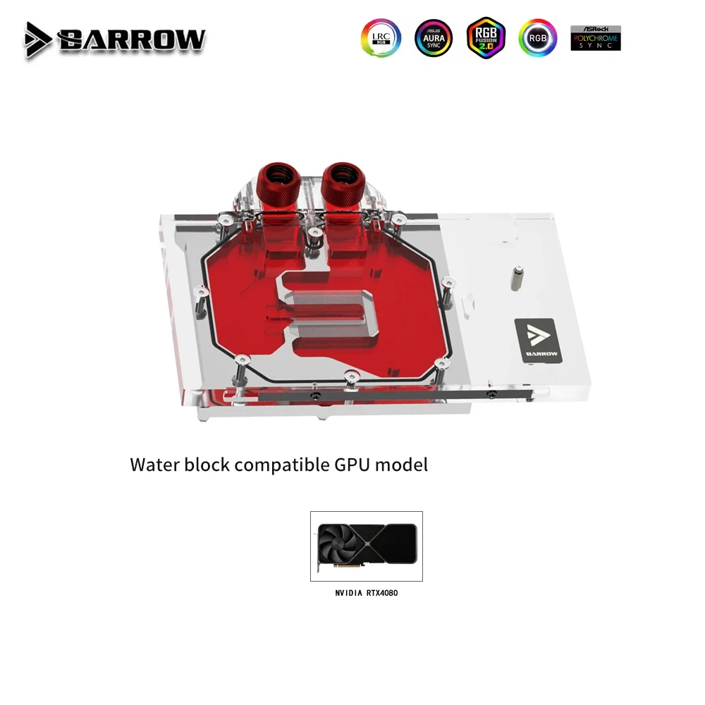 Barrow GPU Water Block For NVIDIA RTX 4080 Graphics Card 5V ARGB AURA SYNC Black / White