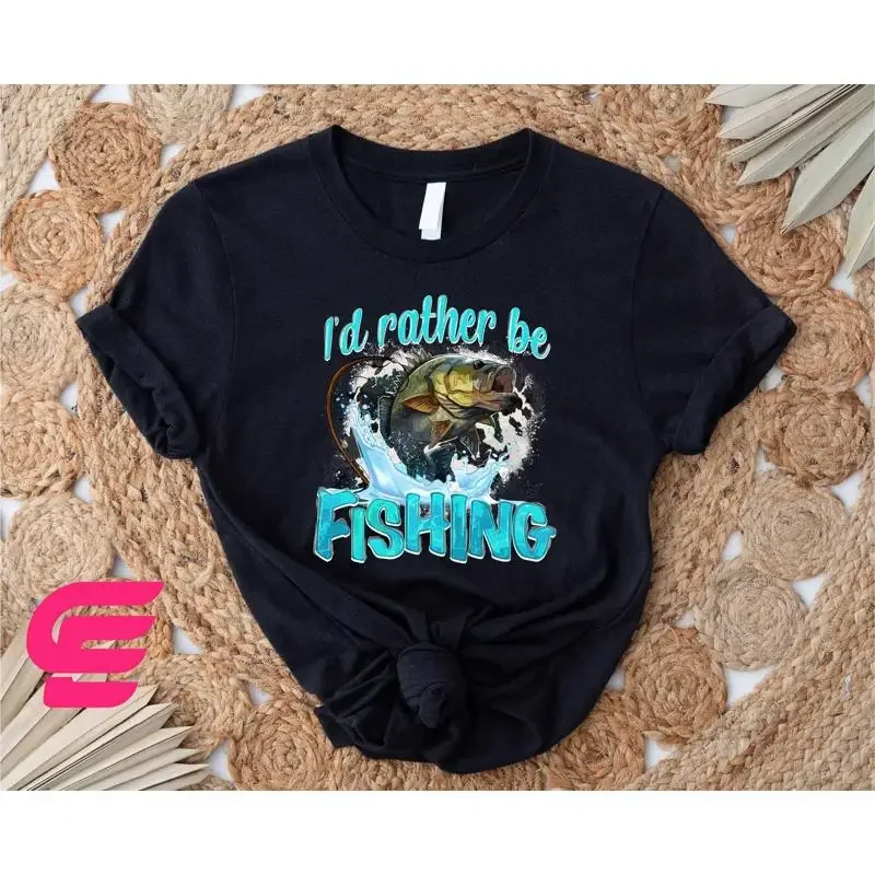 I'd Rather Be Fishing T Shirt Fisherman Dad Lover Adventure Camping