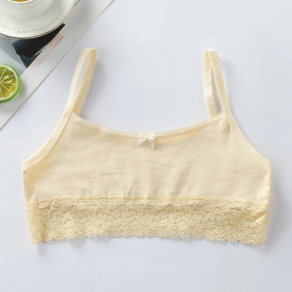Soft Cotton Girls Underwear Comfortable Breathable Bowknot Lace Sports Training Vest Wireless Teenage Girls Bra Maiden