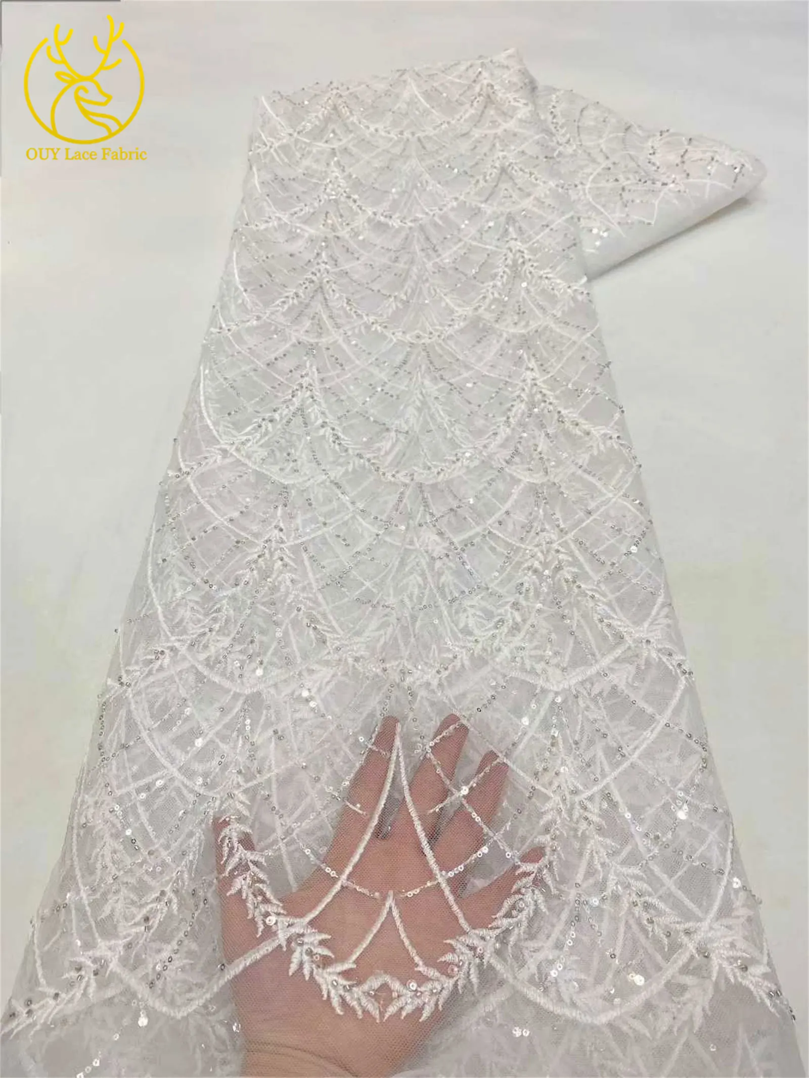 卸売ロイヤルブルーアフリカ手作りビーズメッシュレース生地2025高品質フランス刺繍チュールレースイブニングガウン用