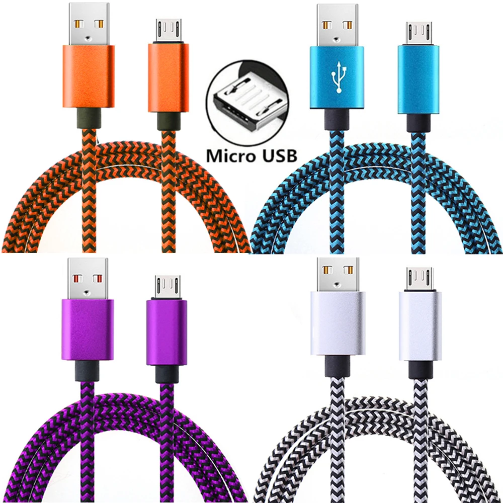 Nylon Braided USB Micro Cable 2.4A Fast Charging Sync Charger for Samsung Android Mobile Phone