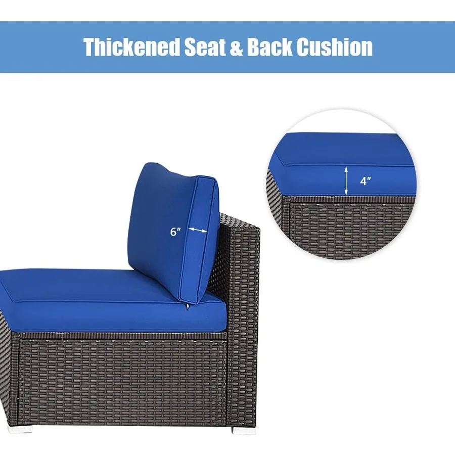 أريكة الروطان بدون ذراع مكونة من قطعتين مع وسائد قابلة للإزالة وإطار فولاذي شديد التحمل - محادثة مقطعية للفناء الخارجي Se #5