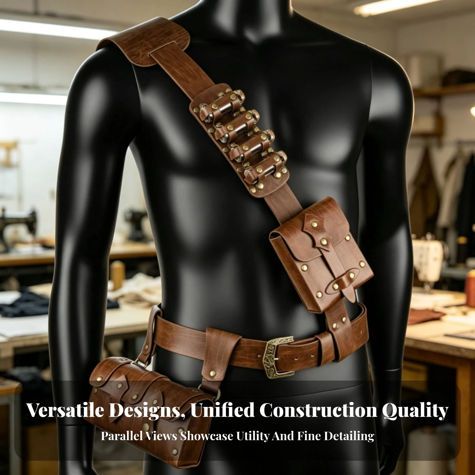 Cosplay Harness with Pouches Adjustable Medieval Shoulder Harness with Bags Waist Pouch Long-Lasting Fanny Pack Secure