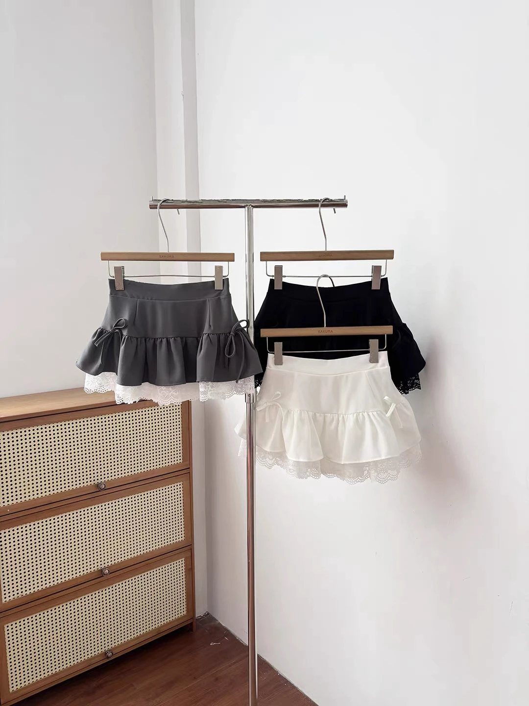 Women's Summer Sweet Lace Hem Ballet Style A Line Short Skirt Lady Solid Color High Waist Puffy Cute Mini Skirt