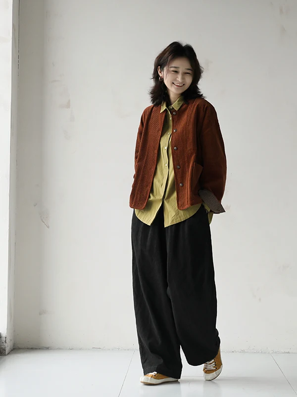 

Хлопковый вельветовый кардиган с круглым вырезом для женщин, весенняя новинка, винтажный стиль, высокое качество, открытый фасон, удобный крой, длинный рукав