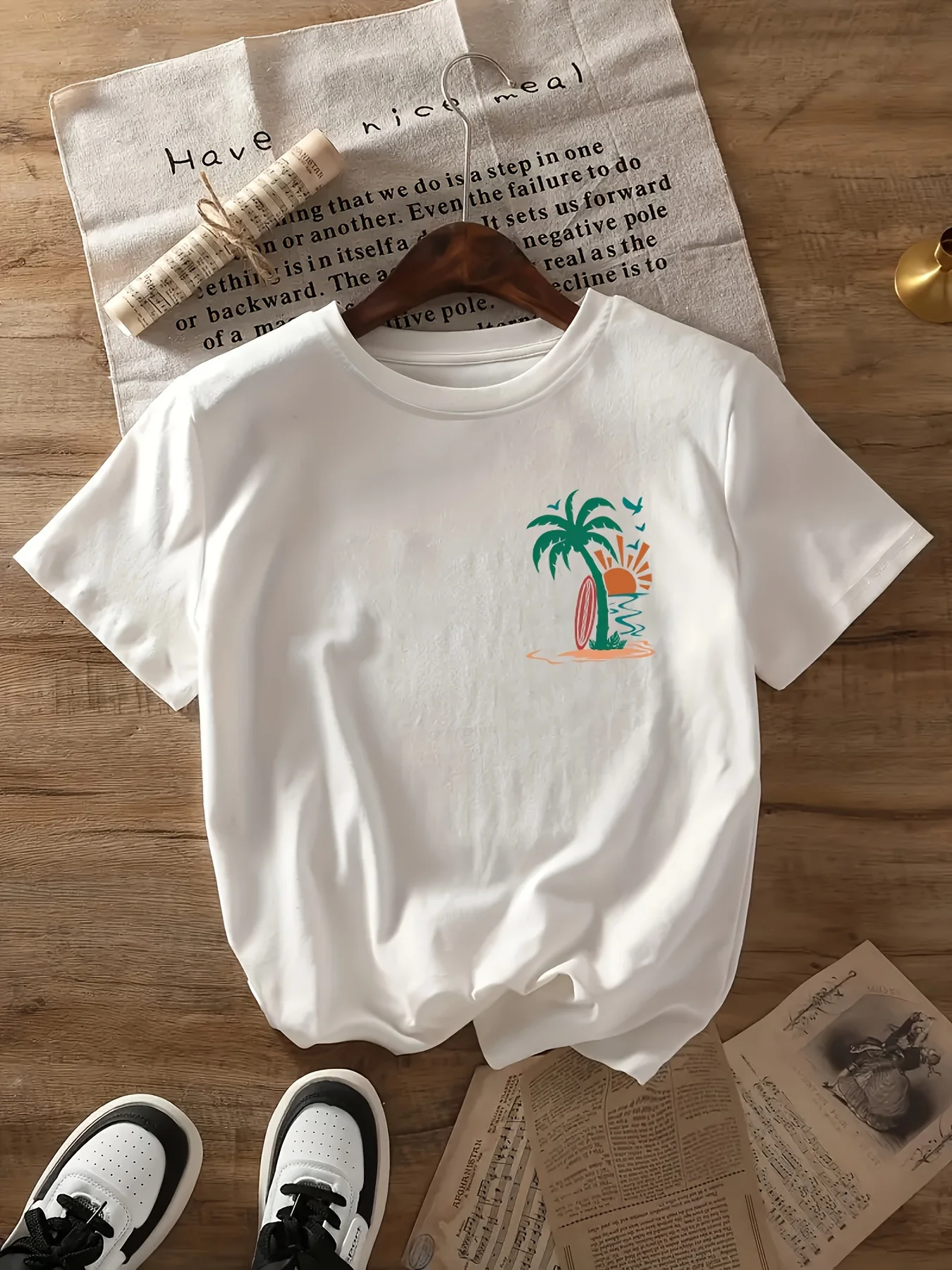 Women's Tropical Print T-Shirt- Top with Turquoise 