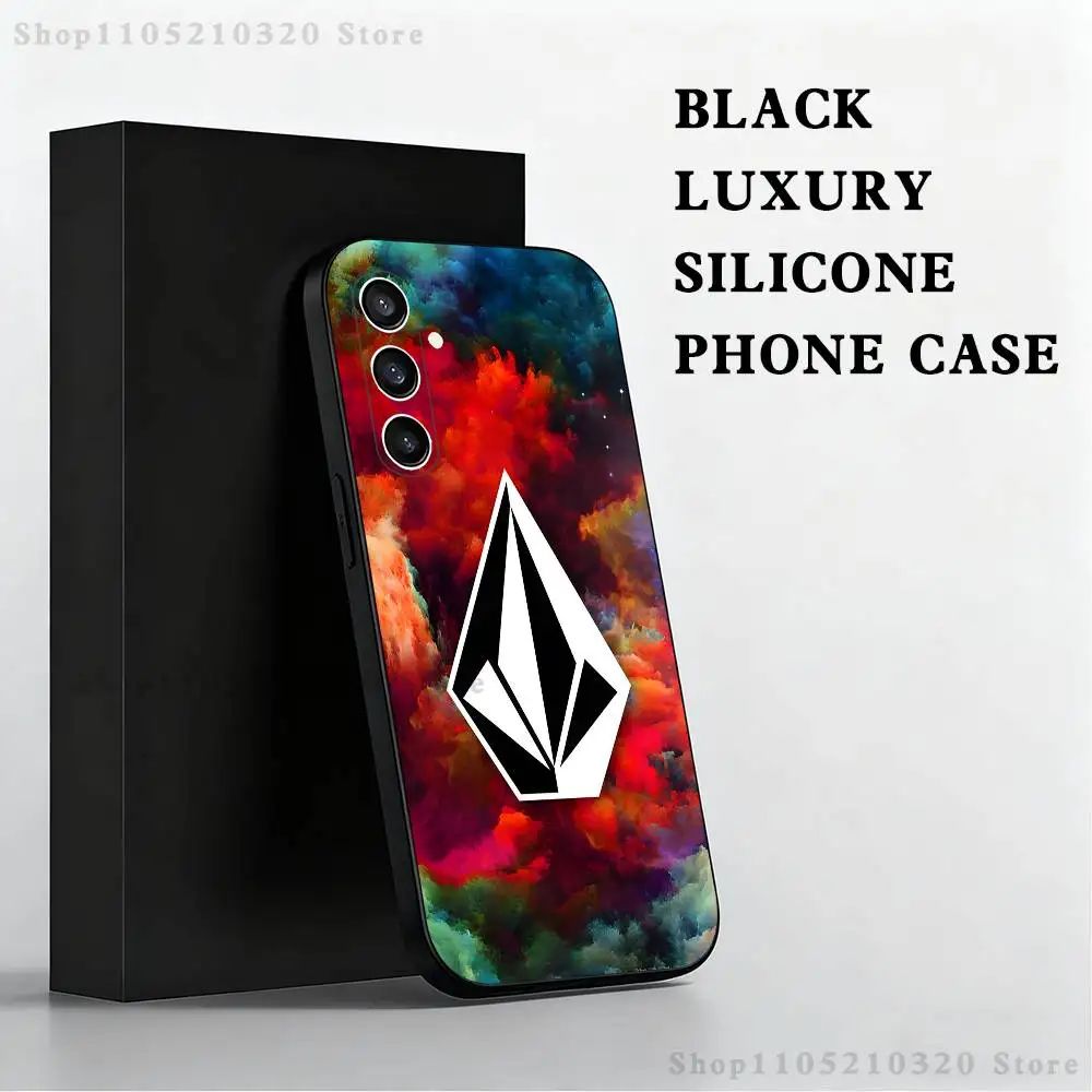 V-VOLCOM-S Sport Style Phone Case  For Samsung S 25,24,23,22,30,21,10,9,Ultra,Plus,Lite,FE,4,5 G Black Soft Case