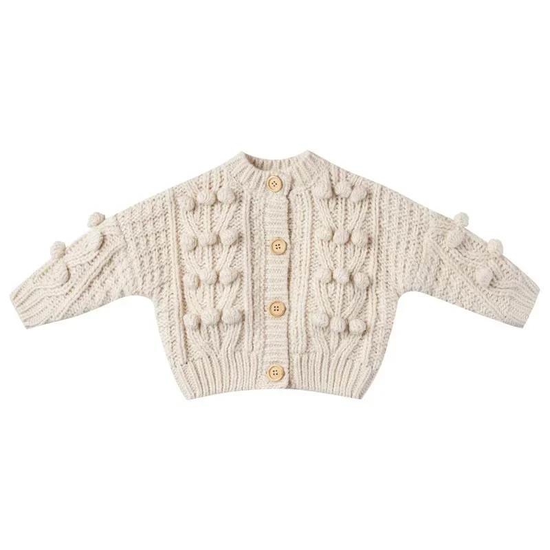 HoneyCherry New Girls Handmade Wool Ball Cardigan Sweater 25% Wool Knit Thickened Sweater Winter Sweater